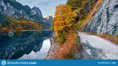 Fantastic Autumn View Of Gosausee Vorderer Lake With Dachstein