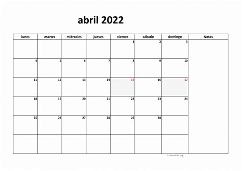 Calendario Abril 2022