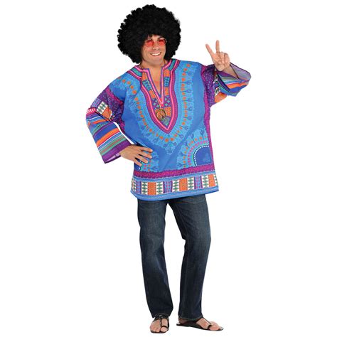 Adults Festival Tunic Shirt 60s Hippy Hippie Costume Mens Fancy Dress