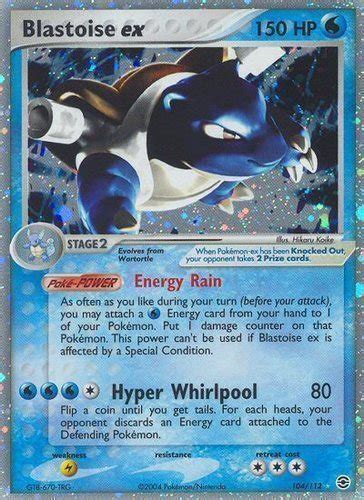 Blastoise has water spouts that protrude from its shell.the water spouts are very accurate.they can shoot bullets of water with enough accuracyto strike empty cans from a distance of over 160 feet. Pokemon Card Prices - Updated Hourly