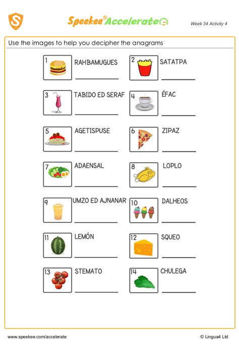 Food Worksheet Spanish Thekidsworksheet