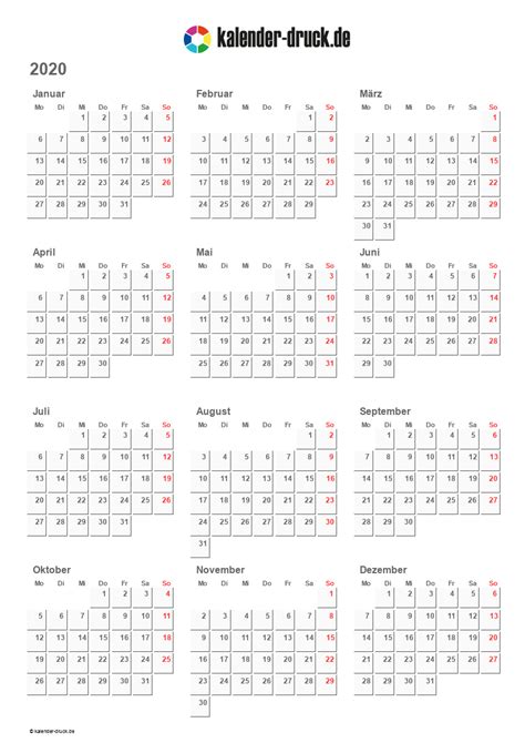 Ein 3monatskalender 2019 enthält zum beispiel die wochentage für 2019. Druckvorlage Jahreskalender 2020 Zum Ausdrucken Kostenlos