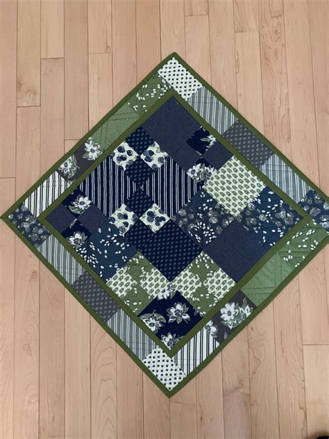 Floral Blues And Greens Quilted Table Topper 215 Square Etsy