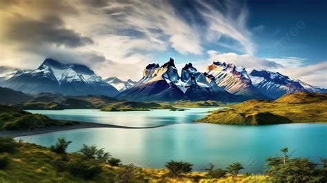 Lake And Mountain In A Landscape In Chile Background Picture Of South