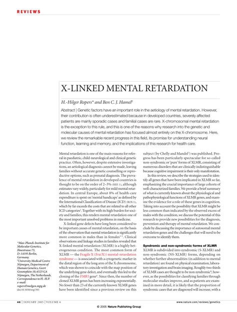 Pdf X Linked Mental Retardation
