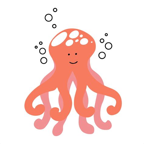 Cute Smiling Octopus Hand Drawn In Doodle Style Vector Illustration