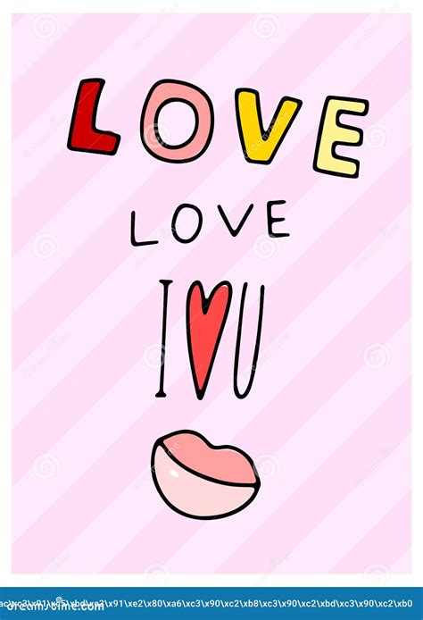 Doodle Lettering I Love You With Red Heart Lips Stock Vector