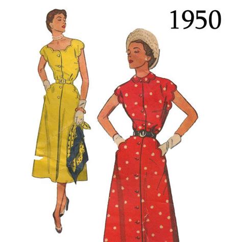 1950s Vintage One Piece Dress Sewing Pattern Bust 36 Etsy One Piece