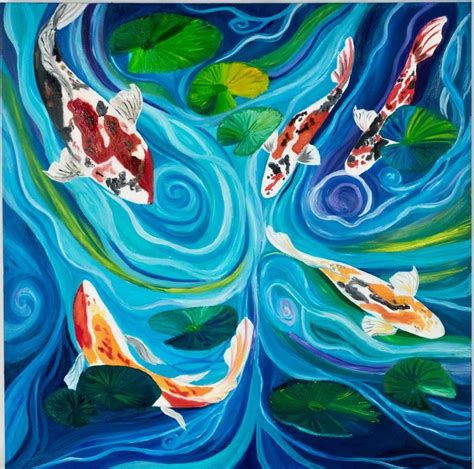 Koi Pond Oil Painting Original Painting Of Koi Fish Etsy Fish