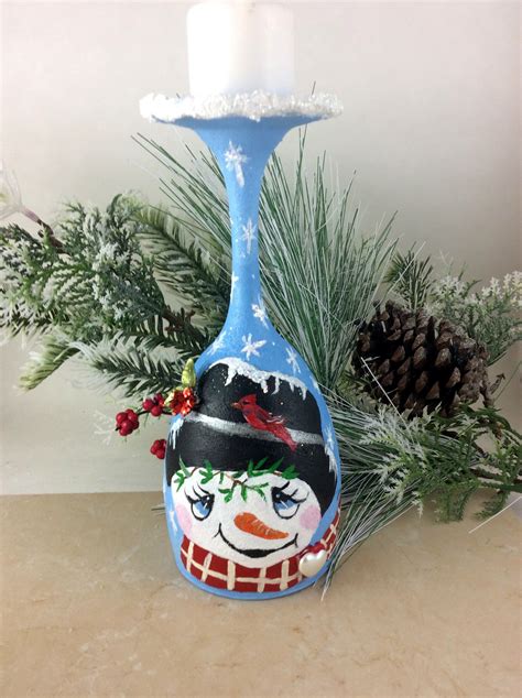 Holiday Candle Holder Snowman Candle Holder Wine Glass Christmas