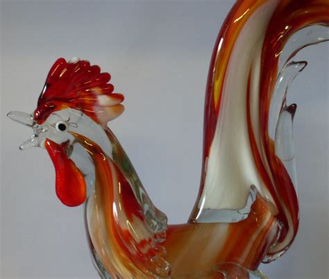 Vintage 1970â€ S Murano Art Glass Large Rooster Figurine For Sale