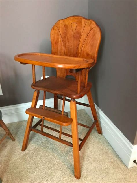 Antique Wooden Baby High Chair 1939 Good Condition Maple Wood
