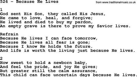 Adventist Hymnal Song 526 Because He Lives With Lyrics Ppt Midi