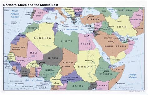 Large Political Map Of North Africa And The Middle East 1990