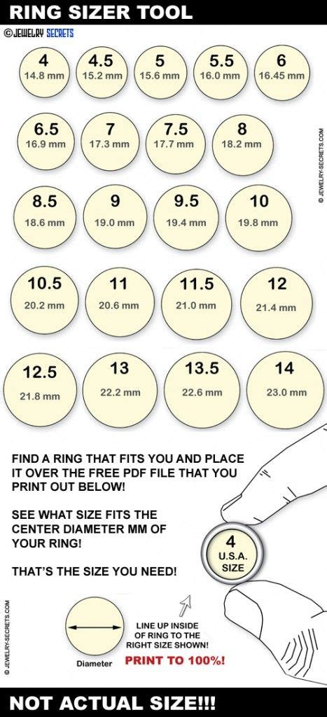 Finger Sizer Mm Chart For Rings Printable Ring Size Chart Bead Size