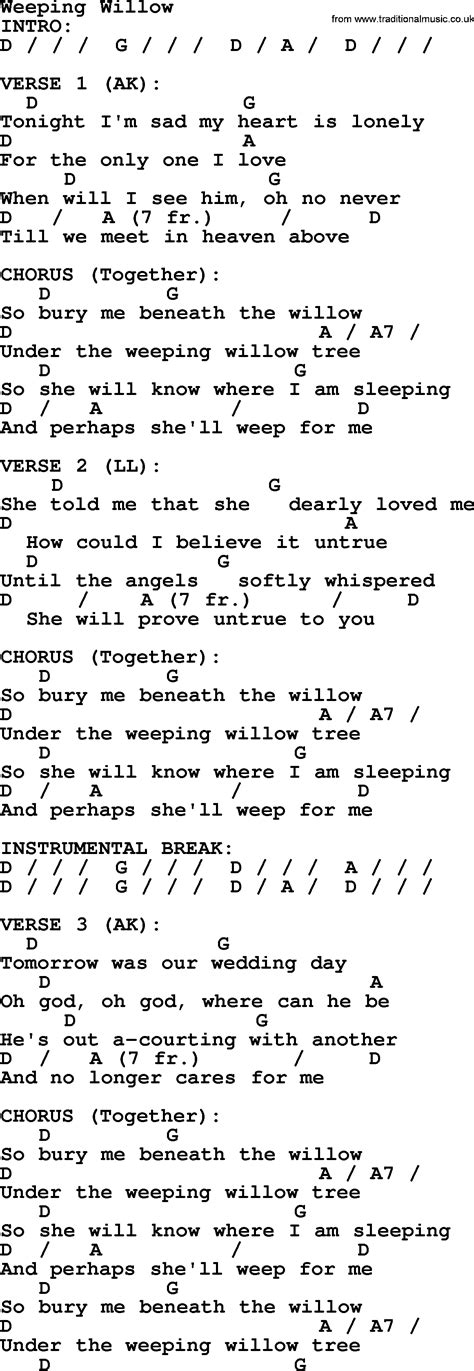 Weeping Willow Bluegrass Lyrics With Chords