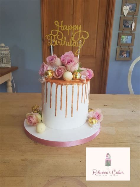Rose Gold Drip With Fresh Flowers 13 Birthday Cake 13th Birthday