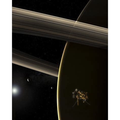 The Cassini Spacecraft In Orbit Around The Planet Saturn During Sunrise