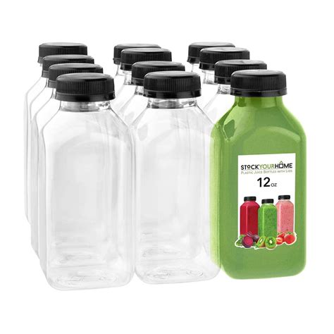 Plastic 12 Fl Oz Juice Bottles With Caps Clear Reusable Drink