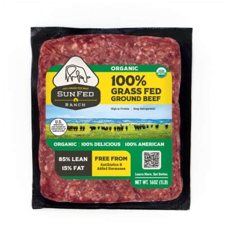 Sunfed Ranch 85 Lean 100 Grass Fed Organic Ground Beef 16 Oz Jay C Food Stores