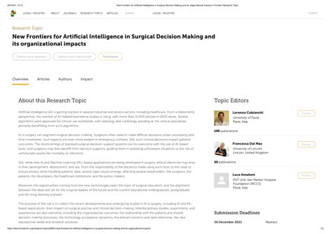 Pdf New Frontiers For Artificial Intelligence In Surgical Decision