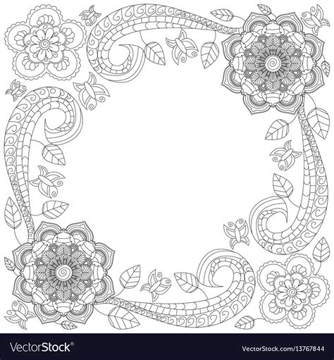 Flower Frame Coloring Book Royalty Free Vector Image