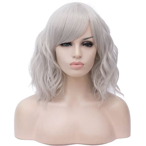 Silver Grey Gooaction Medium Length Curly Silver Grey Wigs For Women
