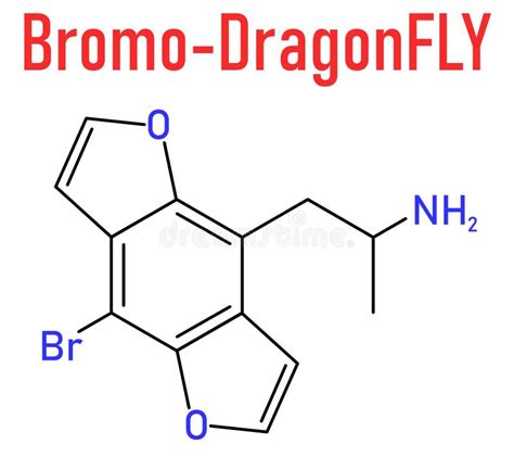 Bromo Dragonfly Hallucinogenic Drug Molecule Skeletal Formula Stock
