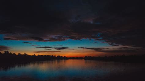 Desktop Wallpaper Lake Clouds Sunset Dark Hd Image