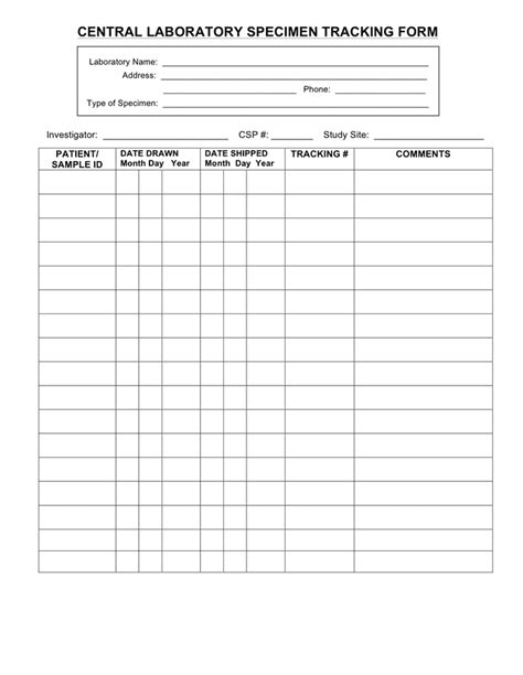 Laboratory Specimen Tracking Form In Word And Pdf Formats