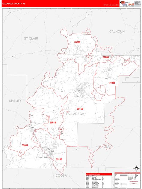Talladega County Al Zip Code Wall Map Red Line Style By Marketmaps