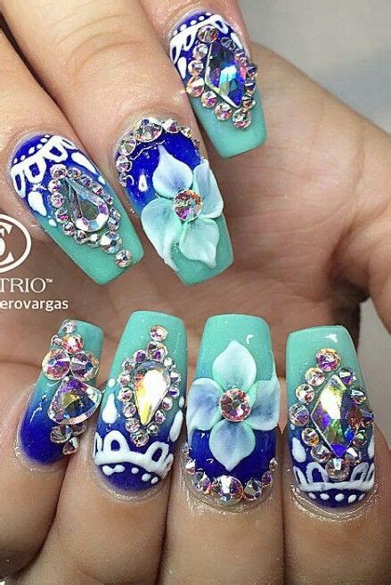Royal Blue Turquoise Rhinestone Nails Nailart Design Nails By