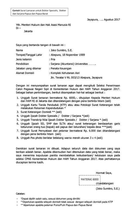 Format Contoh Surat Lamaran CPNS Kementerian Hukum Dan HAM Tahun 2017