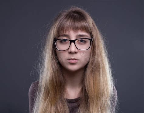 Portrait Of Teenage Girl In Glasses Stock Image Image Of People Gray
