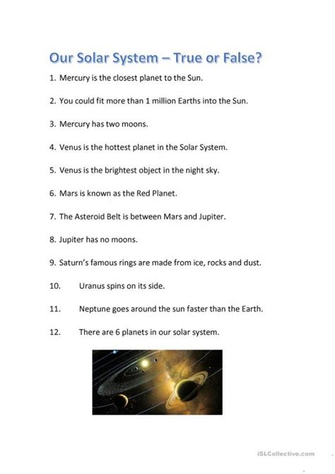 Solar System Quiz Worksheets 99worksheets