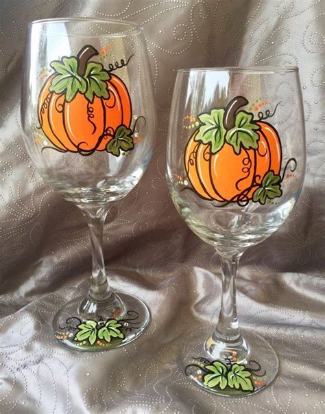 Hand Painted Pumpkin Patch 20 Oz Wine Glasses With Swarovski Etsy