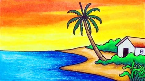Easy Sunset Scenery Drawing How To Draw Simple Scenery Of Sunset In