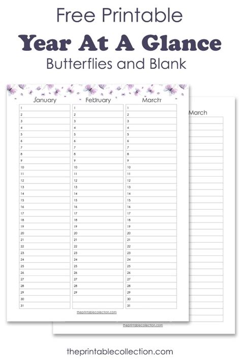 Free Printable Year At A Glance Calendar Planner Calendar Printables