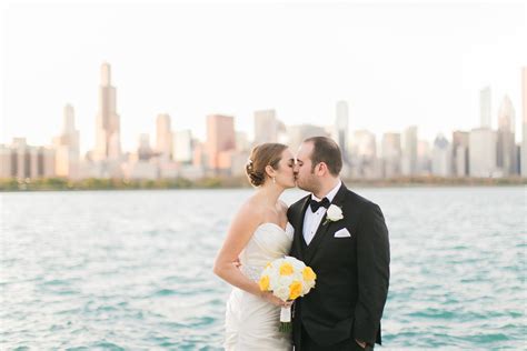 Bride And Groom Skyline 2 Adler Planetarium Chicago Wedding Florist