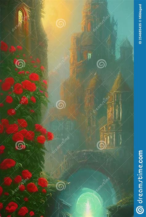 Fantasy Rose Garden Abstract Digital Art Stock Illustration