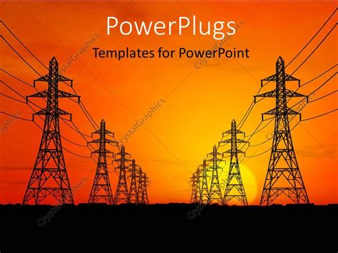 Powerpoint Template High Voltage Electric Power Lines With Sunrise 23723