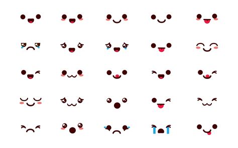 Emojis Kawaii Chibi Vector Set Emoticon Cute Cartoon In Happy Face
