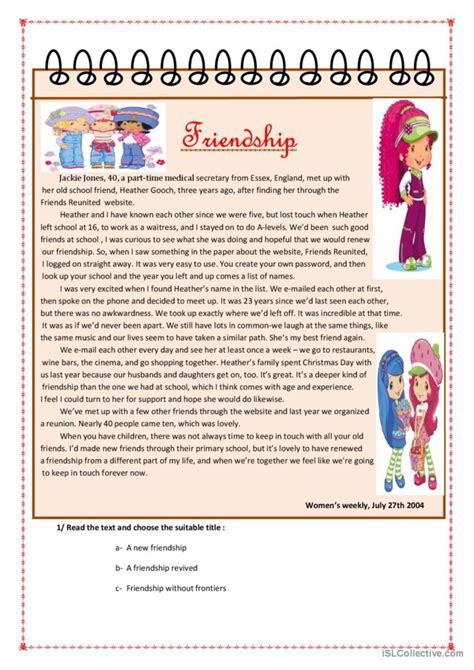Friendship Reading For Detail Deep English Esl Worksheets Pdf And Doc