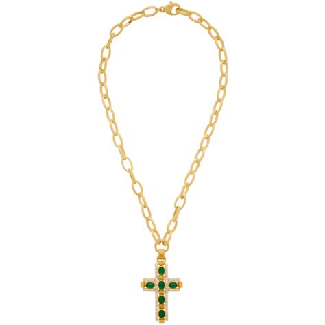 Gucci Gold And Green Cabochan Stone Cross Necklace The Fashionisto
