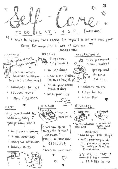 Self Care Chart For Adult