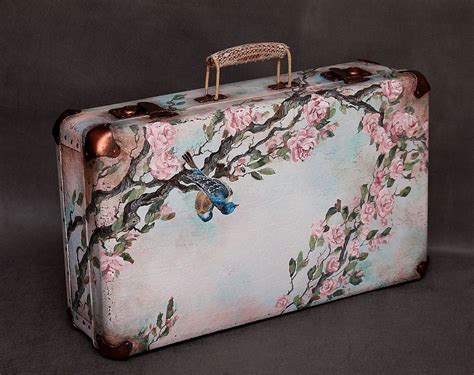 Vintage Suitcase Decor Decoupage Suitcase Painted Suitcase Decoupage