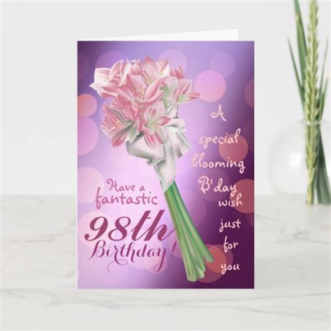 Happy Birthday 98th Pink Flowers Greeting Card