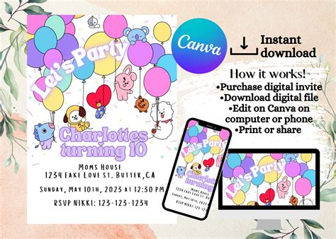 Bt21 Birthday Invitation Bts Etsy