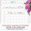 Calendar Printable 2018 2017 included Themed Fillable PDF