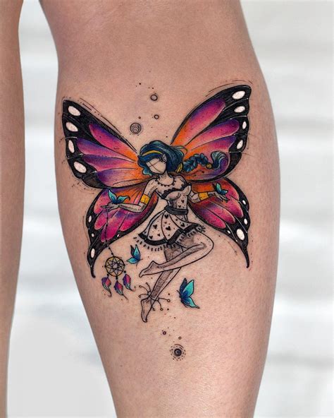 Tatuajes de mariposas en 3d. Hada con alas de mariposa danzando - Tatuajes para Mujeres